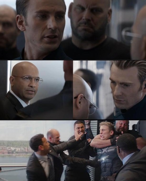 Captain America Elevator Fight Dad Joke meme about work