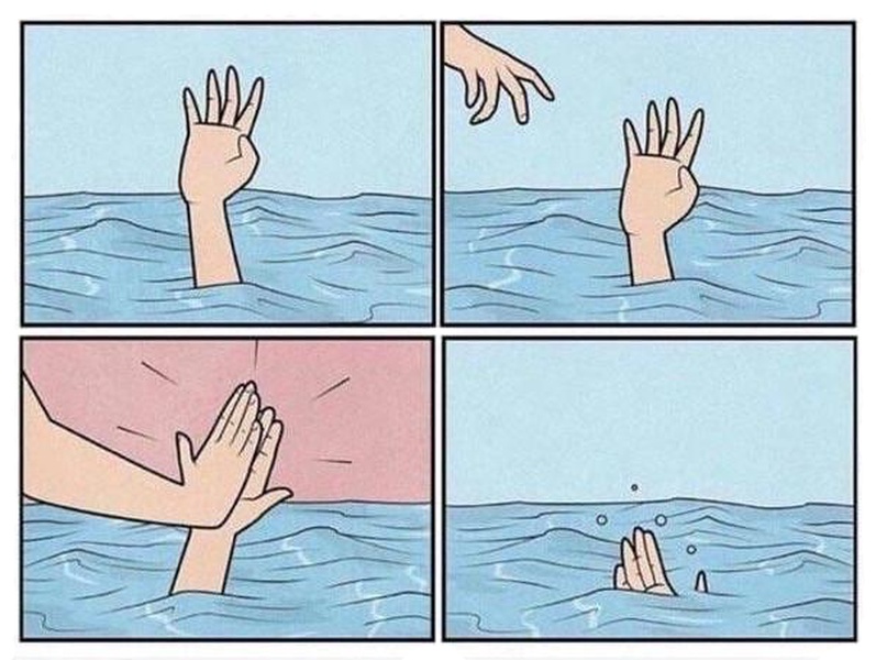 Drowning High Five meme about Friday