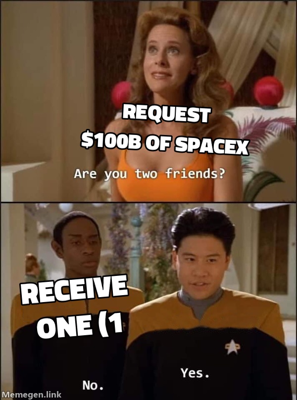 Retail trader sweating between 'request $100B of SpaceX' and 'receive one (1) share'.