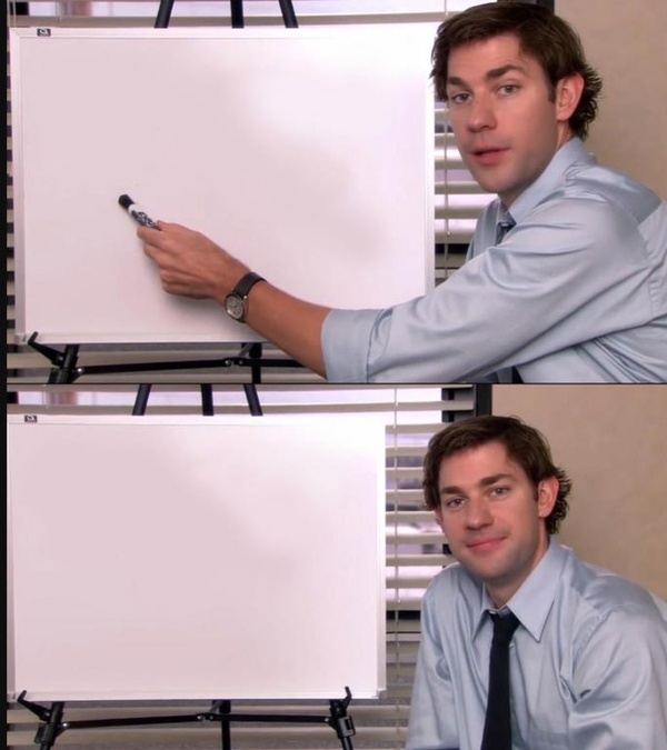Jim Halpert Pointing to Whiteboard meme about school