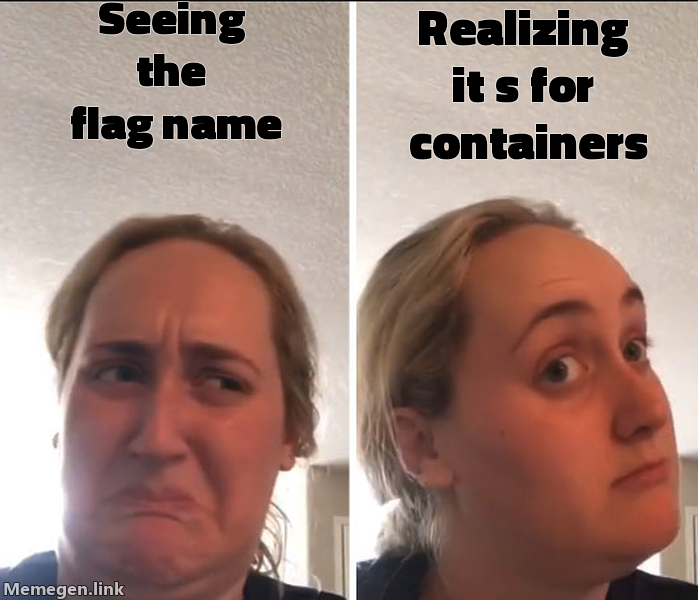 Seeing the flag name / Realizing it's for containers