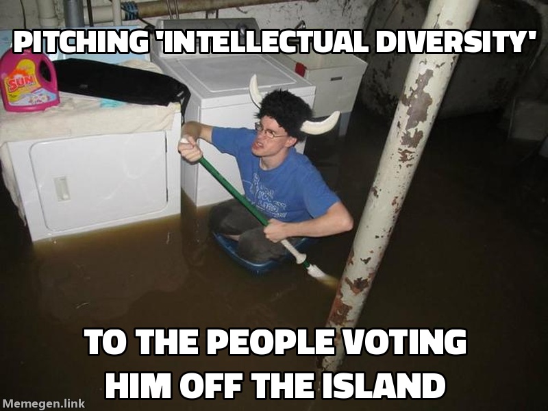 Larry Sanger pitching 'intellectual diversity' to the people about to vote him off the island.