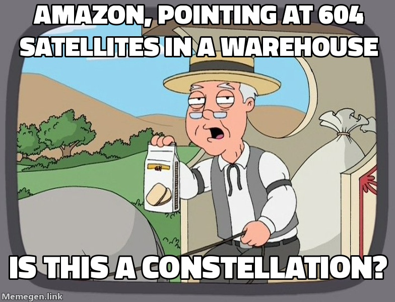 Amazon pointing at 604 satellites in a warehouse: 'Is this a constellation?'